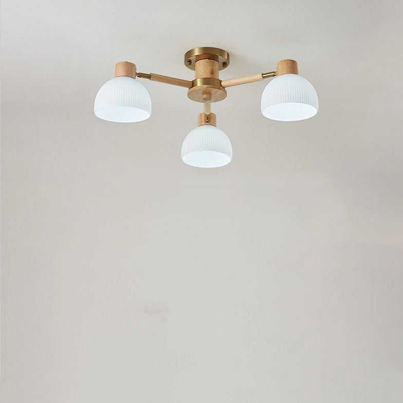 Traditional Japanese Wabi-sabi Rubberwood Hardware Glass 3/6/8-Light Flush Mount Lighting For Living Room Lumendat