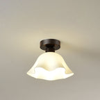 Scandinavian Modern Minimalist Iron Glass Ceramic Flower Diamond 1-Light Semi-Flush Mount Ceiling Light Lumendat