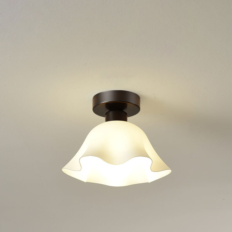 Scandinavian Modern Minimalist Iron Glass Ceramic Flower Diamond 1-Light Semi-Flush Mount Ceiling Light Lumendat