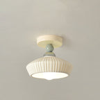 Contemporary Scandinavian Cream Ceramic Geometric Round Shade 1-Light Semi-Flush Mount Ceiling Light For Living Room