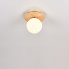 Japanese Minimalist Glass Iron Woodgrain 1-light Semi-flush Mount Ceiling Light