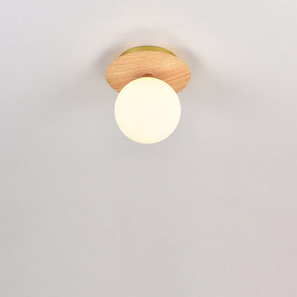 Japanese Minimalist Glass Iron Woodgrain 1-light Semi-flush Mount Ceiling Light