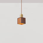 Japanese Vintage Walnut Geometric Round Cone Brass 1-Light Pendant Light