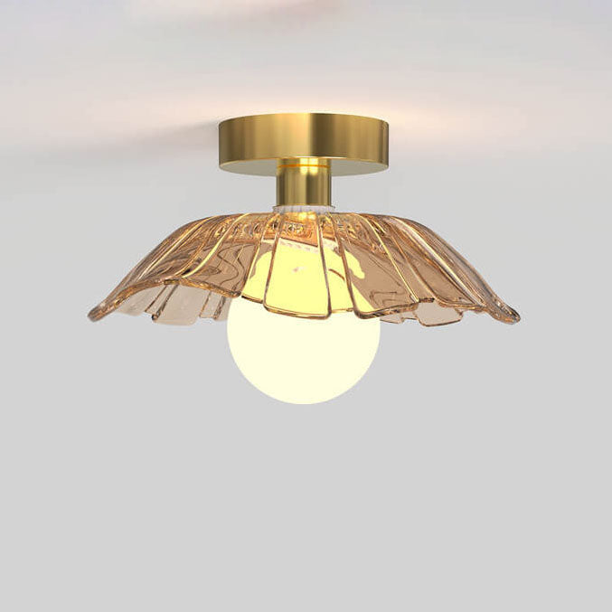 Modern Light Luxury Glass Flower Design Iron 1-light Semi-flush Mount Ceiling Light