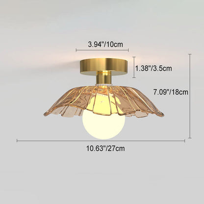 Modern Light Luxury Glass Flower Design Iron 1-light Semi-flush Mount Ceiling Light