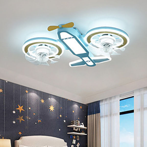 Lumendat Contemporary Creative Hardware Kids Aircraft LED Downrods Ceiling Fan Light For Bedroom Lumendat