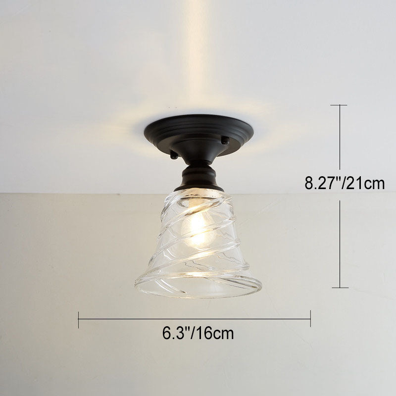 Nordic Vintage Glass Floral Round Geometry 1-Light Semi-Flush Mount Ceiling Light Lumendat