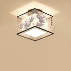 Traditional Chinese Square Iron Fabric 1-light Semi-flush Mount Ceiling Light for Hallway