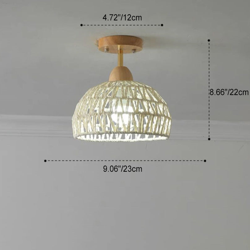 Traditional Japanese Rattan Art Round 1-Light Semi-Flush Mount Ceiling Light For Entryway Lumendat