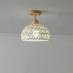 Traditional Japanese Rattan Art Round 1-Light Semi-Flush Mount Ceiling Light For Entryway Lumendat