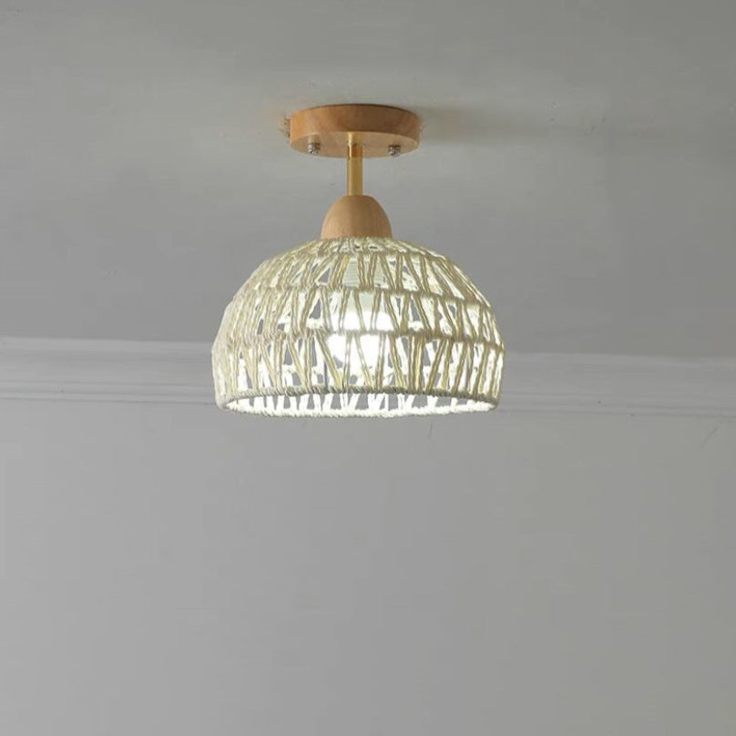 Traditional Japanese Rattan Art Round 1-Light Semi-Flush Mount Ceiling Light For Entryway Lumendat