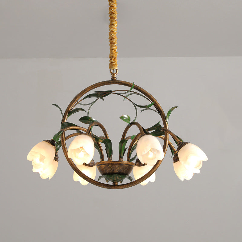 Modern Art Deco Iron Lacquered Ring Tulip Glass Crystal Shade 6/8-light Chandelier for Living Room