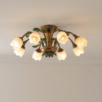 Traditional Rustic Floral Iron Glass 6/8/10 Light Semi-Flush Mount Ceiling Light For Living Room Lumendat