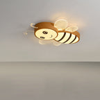 Lumendat Contemporary Creative Woodgrain Cartoon Animal Bee Aircraft Acrylic LED Kids Flush Mount Ceiling Light For Living Room Lumendat
