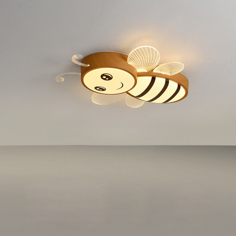 Lumendat Contemporary Creative Woodgrain Cartoon Animal Bee Aircraft Acrylic LED Kids Flush Mount Ceiling Light For Living Room Lumendat