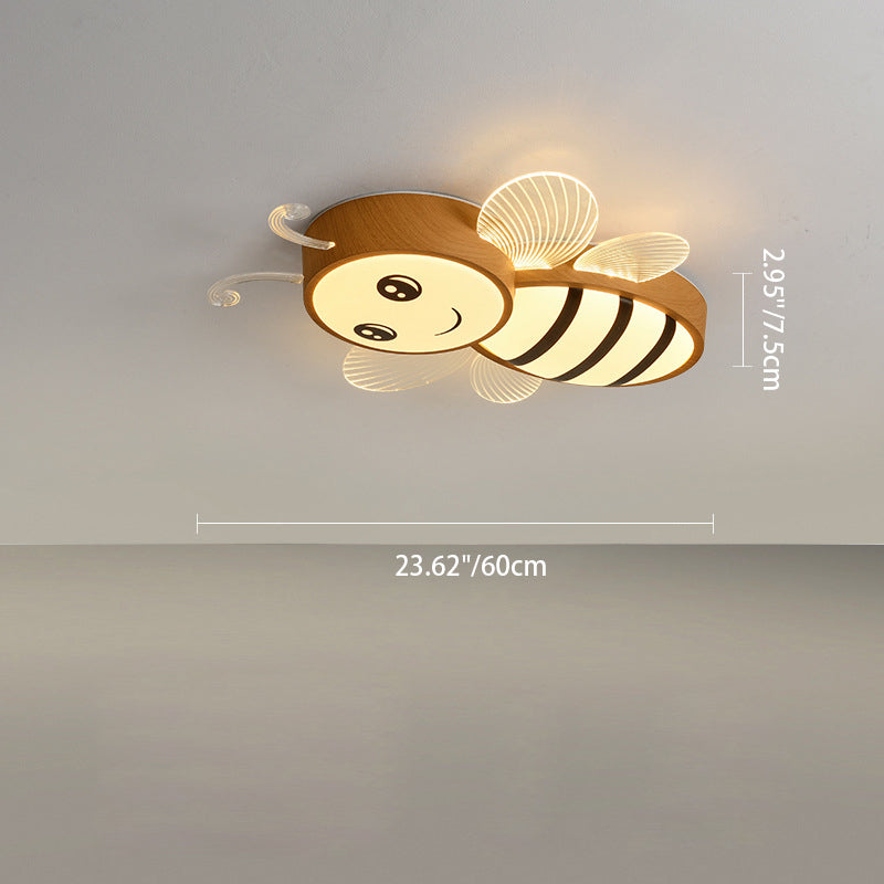 Lumendat Contemporary Creative Woodgrain Cartoon Animal Bee Aircraft Acrylic LED Kids Flush Mount Ceiling Light For Living Room Lumendat