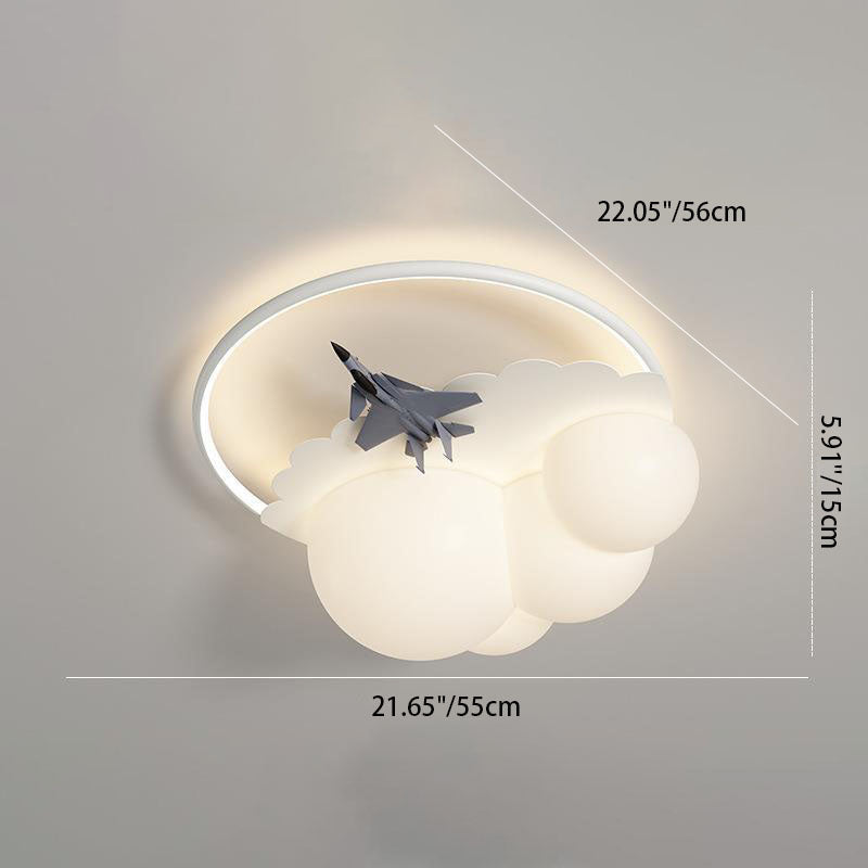 Lumendat Modern Kids Cloudy Airplane Iron Resin Rotomolded LED Flush Mount Ceiling Light Lumendat