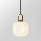 Contemporary Nordic Round Oval Pumpkin Stainless Steel Striped Glass 1-light Pendant Light for Living Room BulbSquare