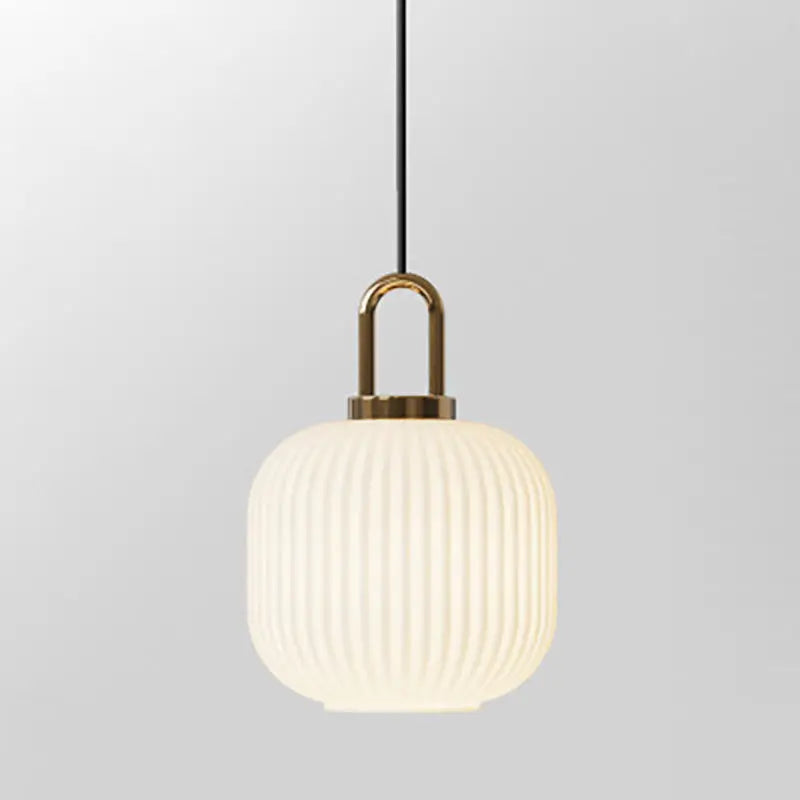Contemporary Nordic Round Oval Pumpkin Stainless Steel Striped Glass 1-light Pendant Light for Living Room BulbSquare