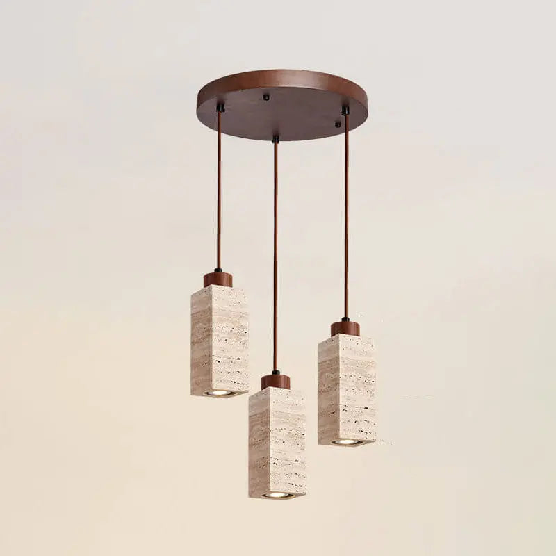 Japanese Wabi-sabi Solid Wood Stone 1/2/3-light Island Light Chandelier BulbSquare
