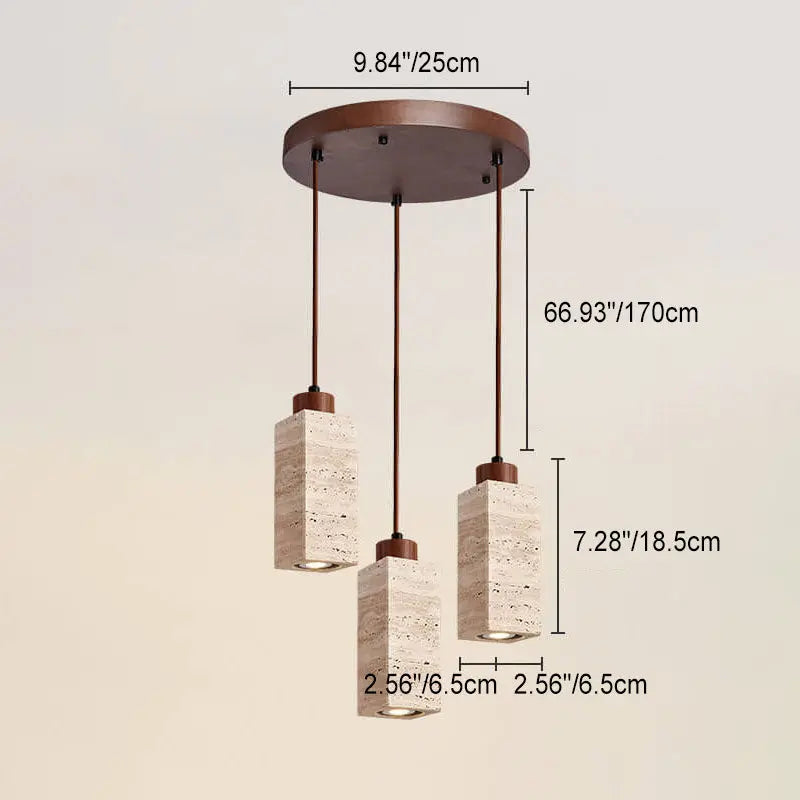 Japanese Wabi-sabi Solid Wood Stone 1/2/3-light Island Light Chandelier BulbSquare