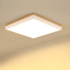 Modern Minimalist Solid Wood Acrylic Square Rectangle LED Flush Mount Ceiling Light for Living Room BulbSquare