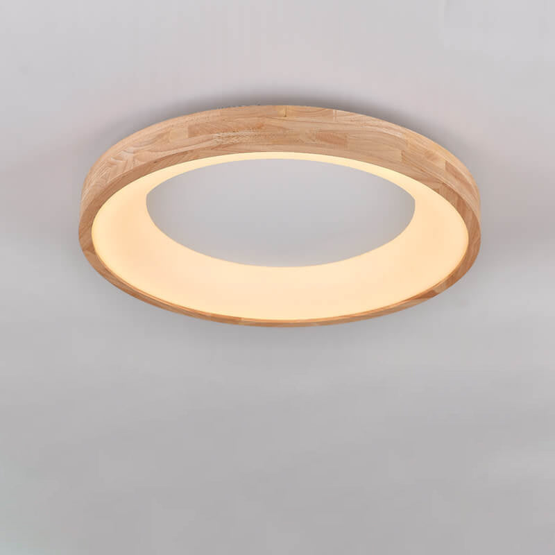 Nordic Minimalist Log Wood Round LED Flush Mount Ceiling Light Lumendat