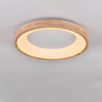 Nordic Minimalist Log Wood Round LED Flush Mount Ceiling Light Lumendat