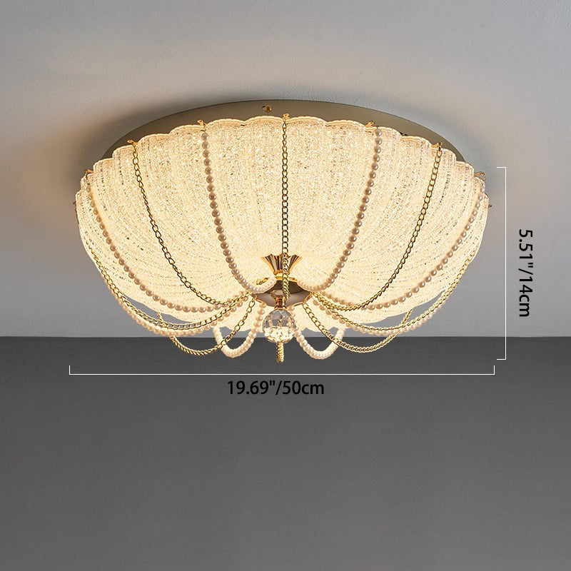 Modern Art Deco Pumpkin Half Round Iron Crystal LED Flush Mount Ceiling Light for Bedroom