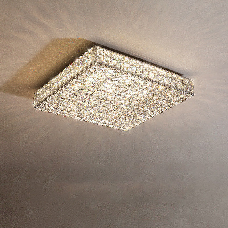 Modern Luxury Stainless Steel Crystal Round Square Rectangular LED Flush Mount Ceiling Light For Living Room Lumendat