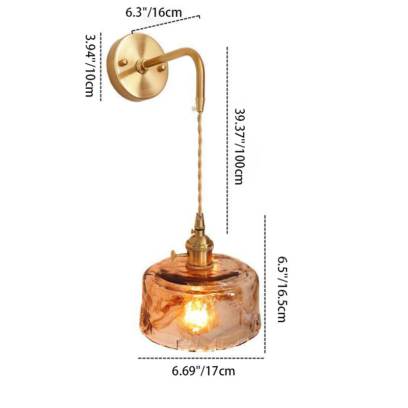 Modern Minimalist Eclectic Amber Glass Brass Iron Geometric 1-Light Wall Sconce Lamp For Living Room Lumendat