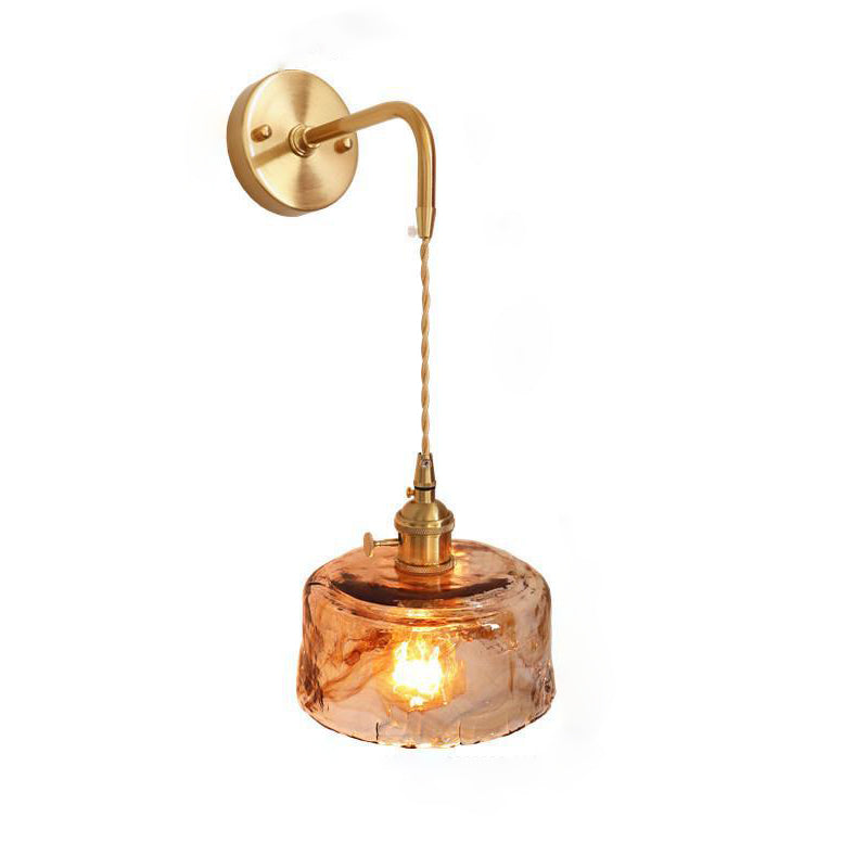 Modern Minimalist Eclectic Amber Glass Brass Iron Geometric 1-Light Wall Sconce Lamp For Living Room Lumendat