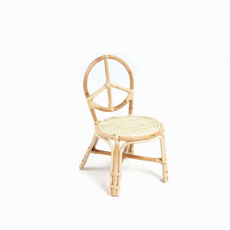 Lumendat Traditional Japanese Round Rattan Weaving Footstool Kids Backrest Chair For Entryways Lumendat