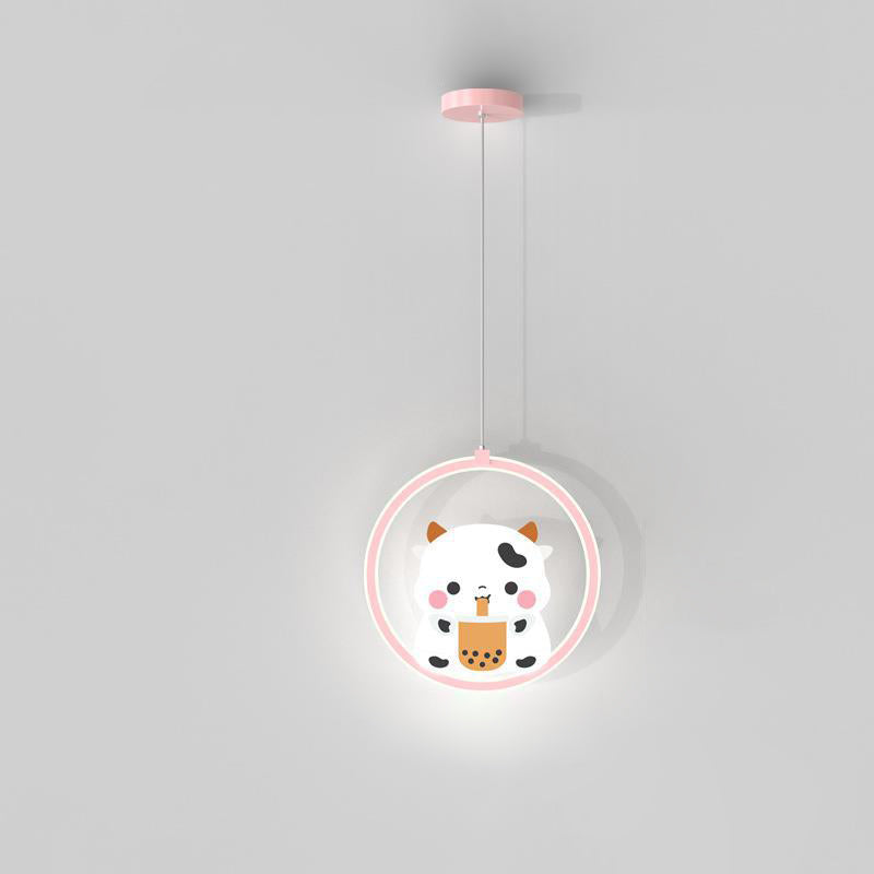 Lumendat Modern Simplicity Kids Aluminum Iron Acrylic Circle Bear Cow LED Pendant Light For Bedside Lumendat