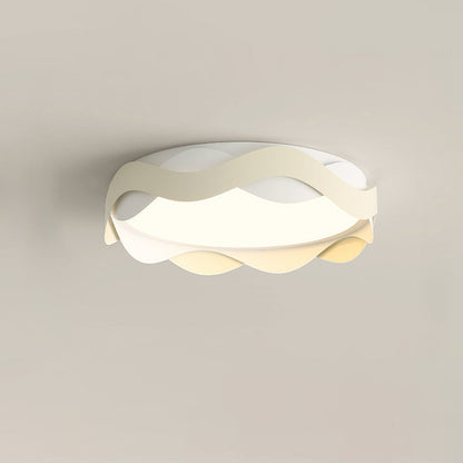 Contemporary Creative Cream Waves Round Acrylic Iron LED Flush Mount Ceiling Light for Living Room