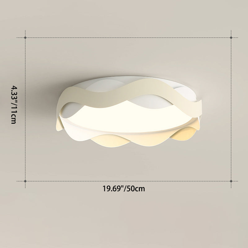 Contemporary Creative Cream Waves Round Acrylic Iron LED Flush Mount Ceiling Light for Living Room