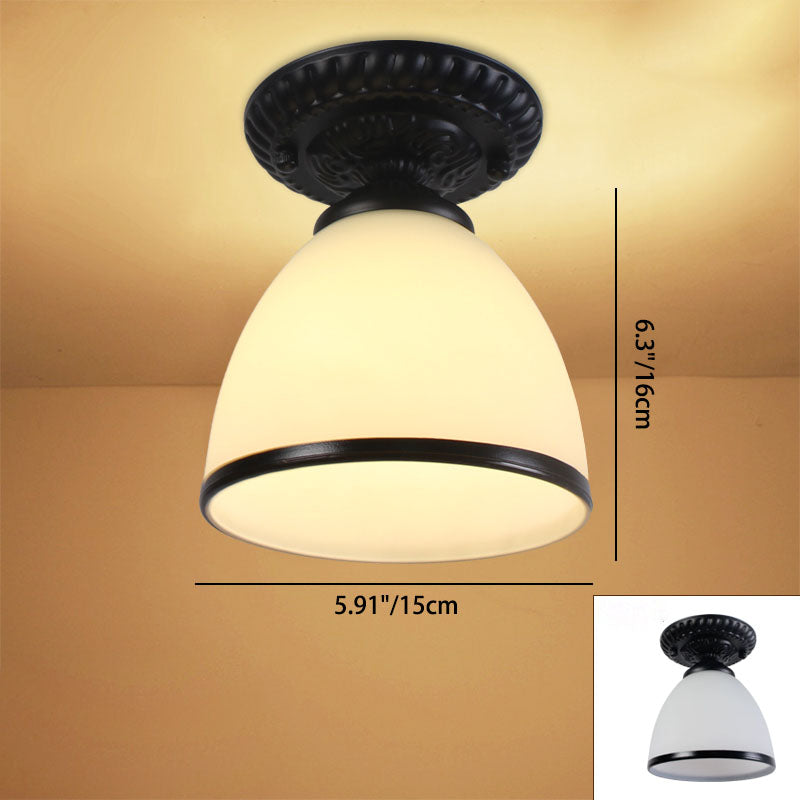 Contemporary Retro Floral Bell Round Iron Glass 1-Light Semi-Flush Mount Ceiling Light For Hallway Lumendat