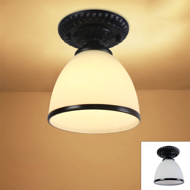 Contemporary Retro Floral Bell Round Iron Glass 1-Light Semi-Flush Mount Ceiling Light For Hallway Lumendat