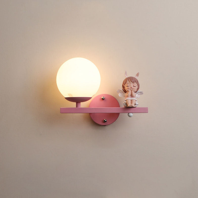 Contemporary Creative Kids Girls Unicorn Orb Resin Iron Glass 1-Light Wall Sconce Lamp For Bedroom Lumendat