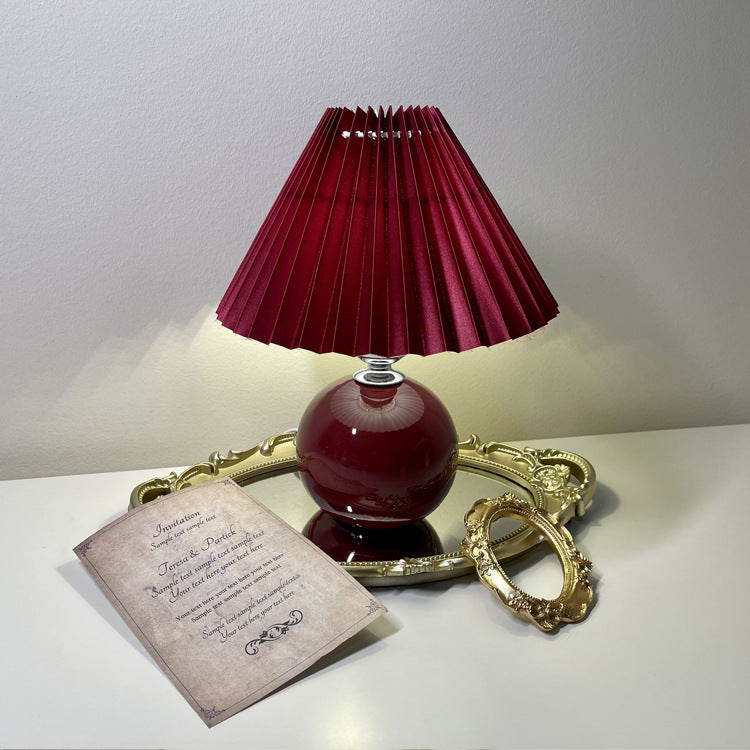 Modern Minimalist Round Fabric Pleated Ceramic 1-Light Table Lamp For Bedroom Lumendat