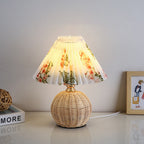 Contemporary Nordic Rattan Fabric Pleated Conic Ball LED Table Lamp For Bedroom Lumendat