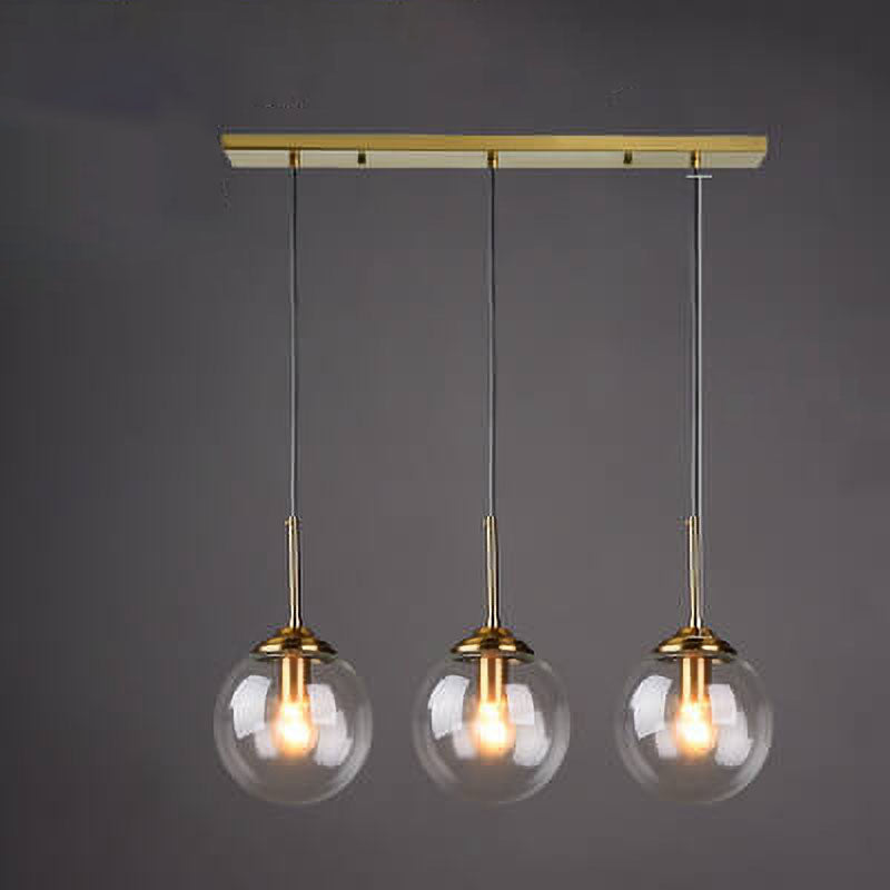 Contemporary Nordic Copper Spherical Glass Shade 1/3/5-light Island Light Chandelier for Dining Room
