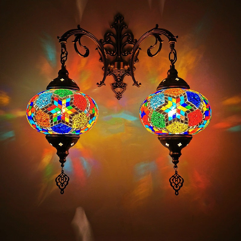 Tiffany Decorative Lantern Hardware Stained Glass 2-Light Wall Sconce Lamp Lumendat