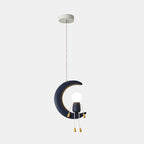 Lumendat Contemporary Nordic Kids Iron Resin Glass Moon Doll 1-Light Pendant Light For Bedside Lumendat