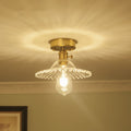 Traditional Vintage Round Ripple Brass Glass 1-light Semi-flush Mount Ceiling Light for Living Room BulbSquare