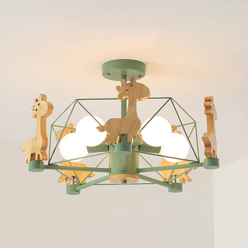 Scandinavian Modern Childlike Giraffe Diamond Pentagram Windmill Iron Wood Glass 4/5 Light Semi-Flush Mount Ceiling Light Lumendat