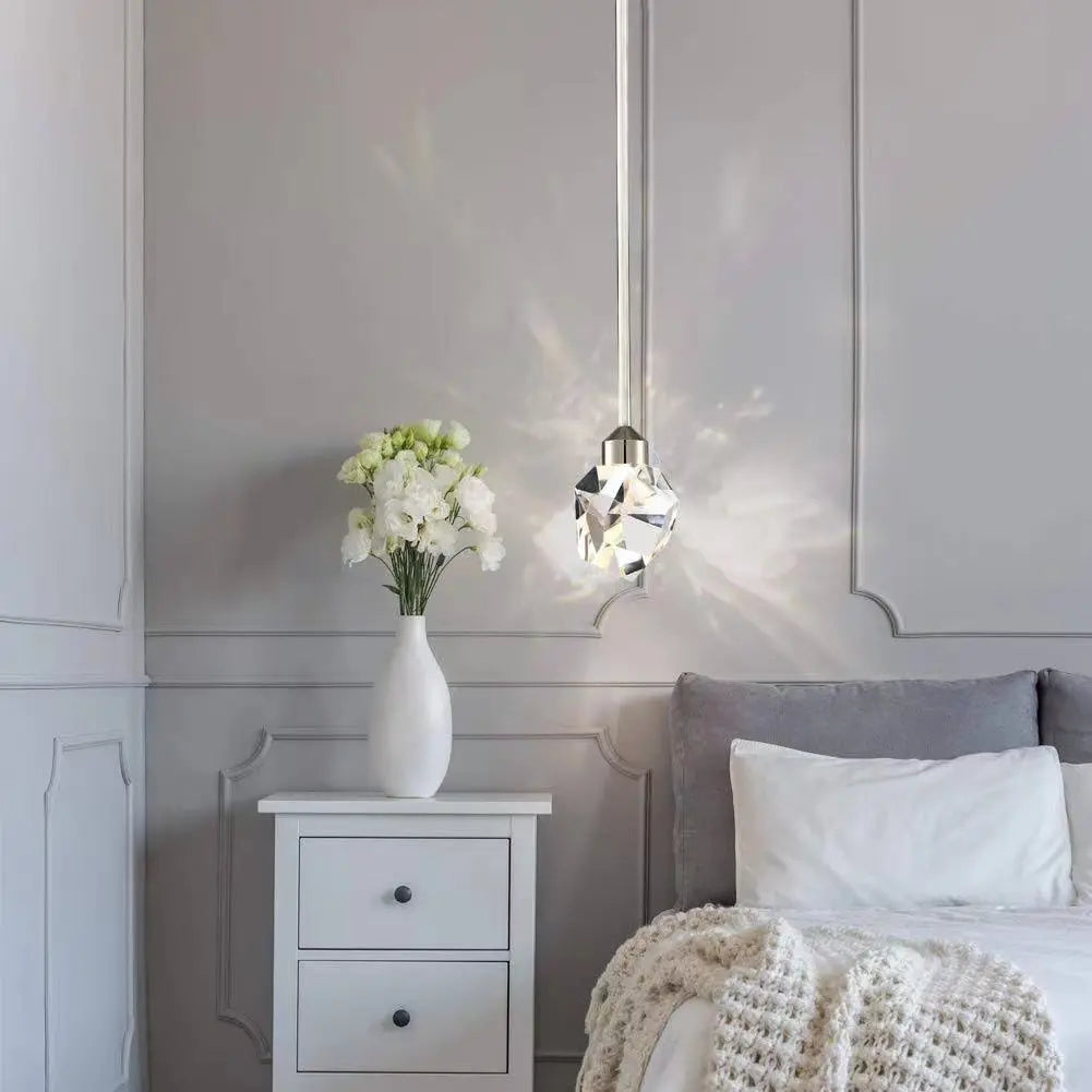 Modern Luxury Sparkling Crystal Stone Iron LED Pendant Light for Living Room BulbSquare
