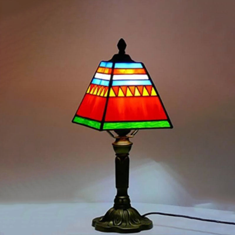 European Vintage Tiffany Square Stained Glass Iron 1-Light Table Lamp Lumendat