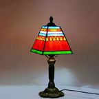 European Vintage Tiffany Square Stained Glass Iron 1-Light Table Lamp Lumendat