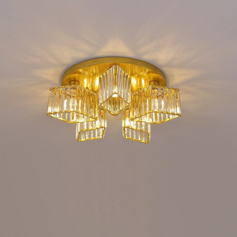 Modern Luxury Diamond Shaped Iron Crystal 3/4/5/6 Light Semi-Flush Mount Ceiling Light Lumendat